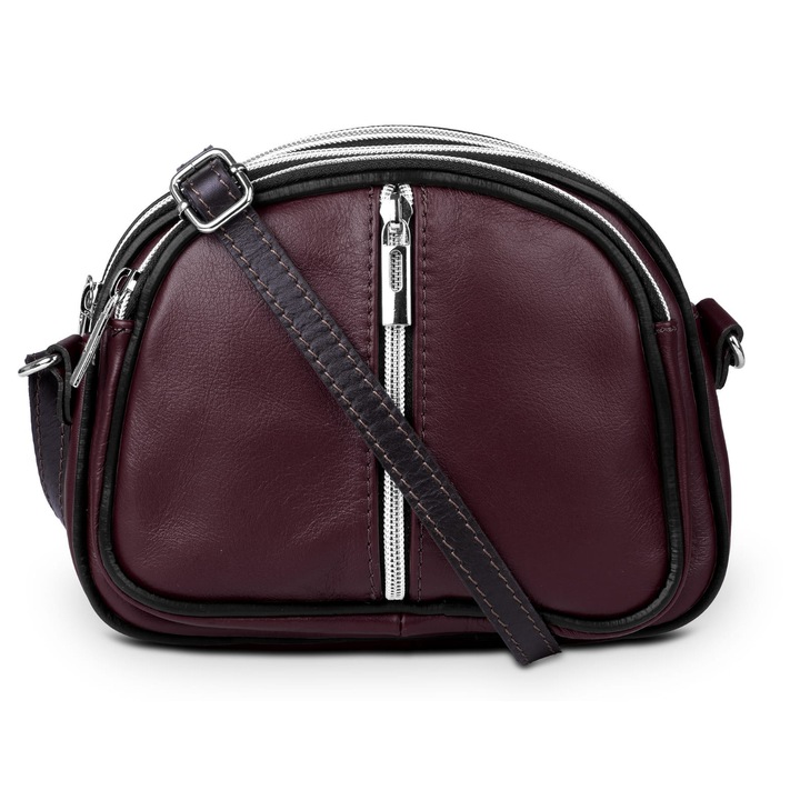 Bőrtáska, Vera Pelle, bordó, 3 rekeszes, állítható vállpánt