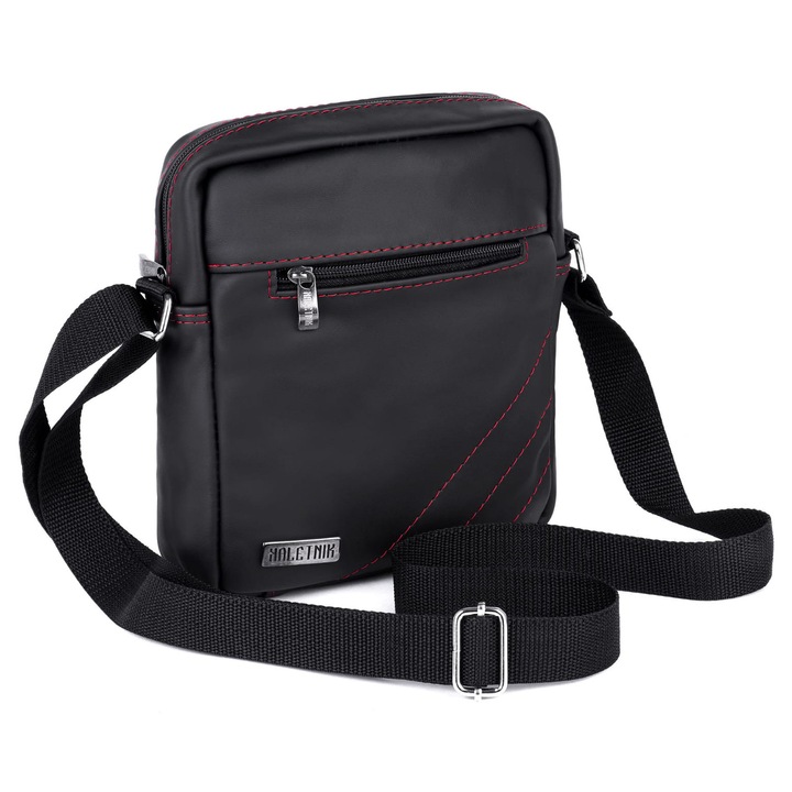 Kaletnik férfi táska, valódi bőr, fehér, állítható vállpánt, cipzáras zsebek