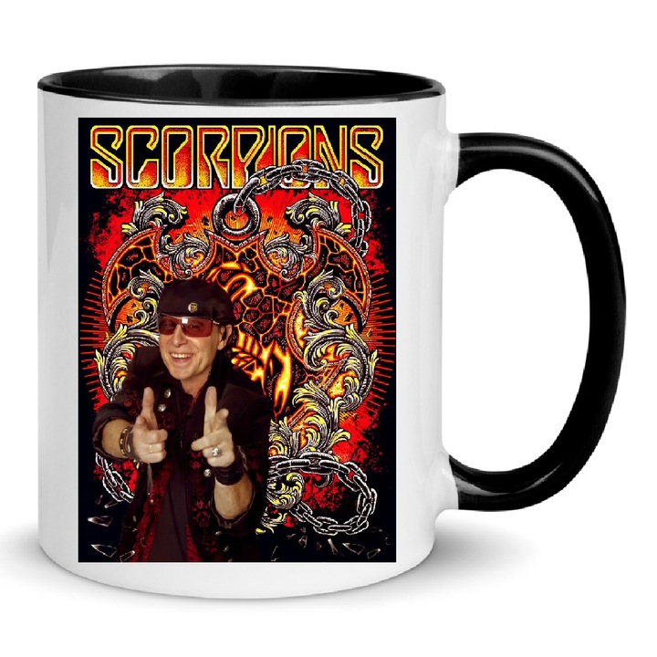 Cana Scorpions No12, ceramica, 330ml, alb si negru, design modern, lavabila la masina