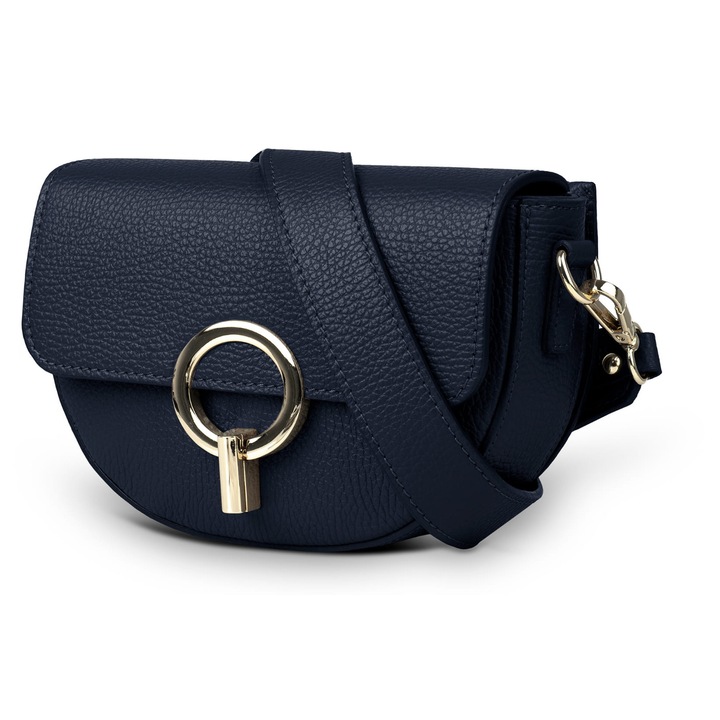 Vera Pelle Gusto bőr estélyi táska, sötétkék, cipzáras rekesz, levehető pánt