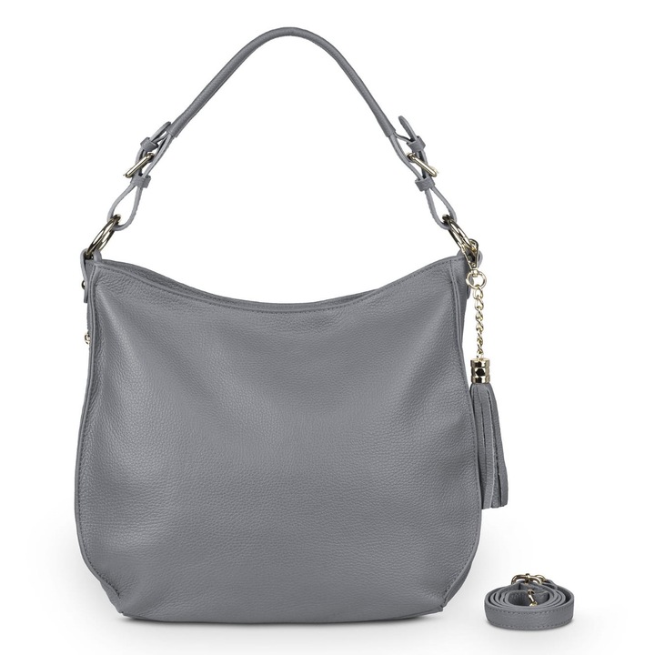 Vera Pelle női táska, antracit, olasz marhabőr, tágas fő rekesz, 6 zseb