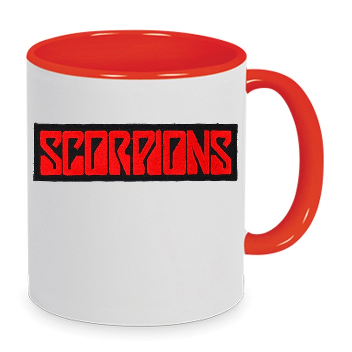 Cana Scorpions No13, ceramica premium, 330ml, alb si rosu, design rezistent la spalare in masina