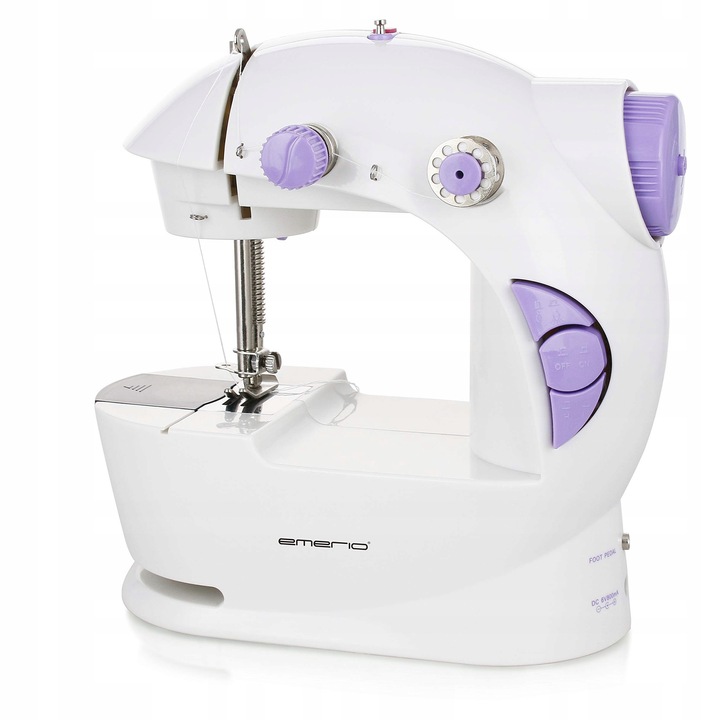 Masina de cusut Emerio, model SEW122275, mini, 2 viteze, cu lampa, alimentare cu baterii, set