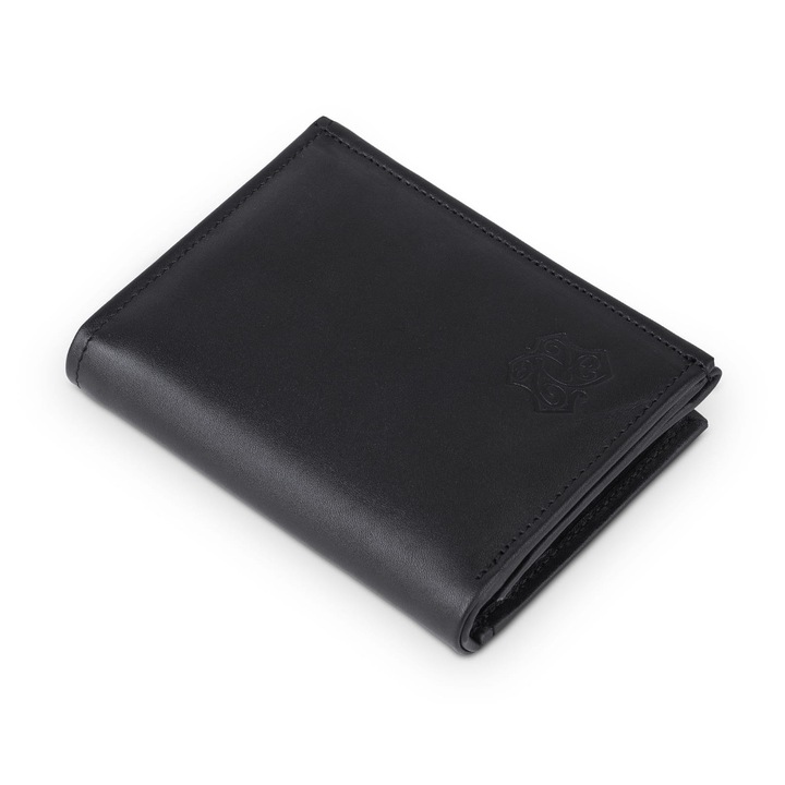 Портфейл от естествена кожа Kaletnik, RFID отделения за карти, черен, 13 x 10 x 2.5 cm