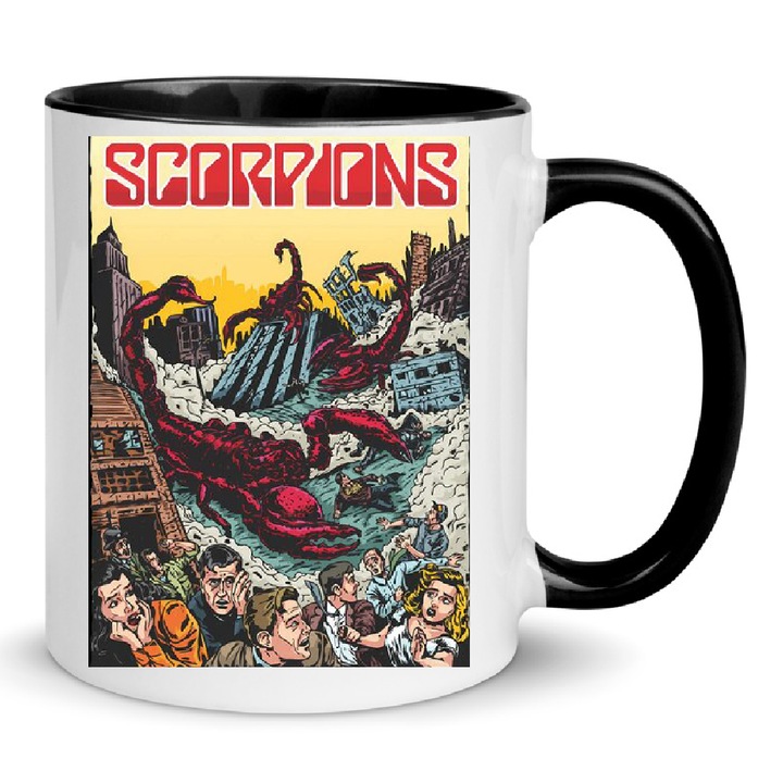 Cana Scorpions No14, ceramica, 330ml, alb-negru, design modern, rezistent la spalare in masina