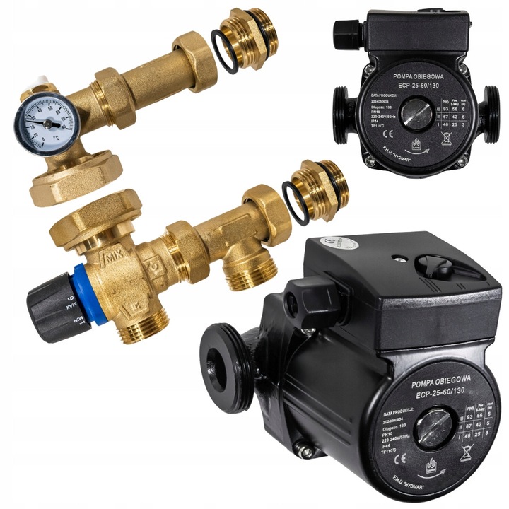 Grupa pompoasa de amestecare pentru distribuitor de incalzire in pardoseala, DAMIX EPT-ECO 25-60/130, 3 trepte, 130mm, mosiad