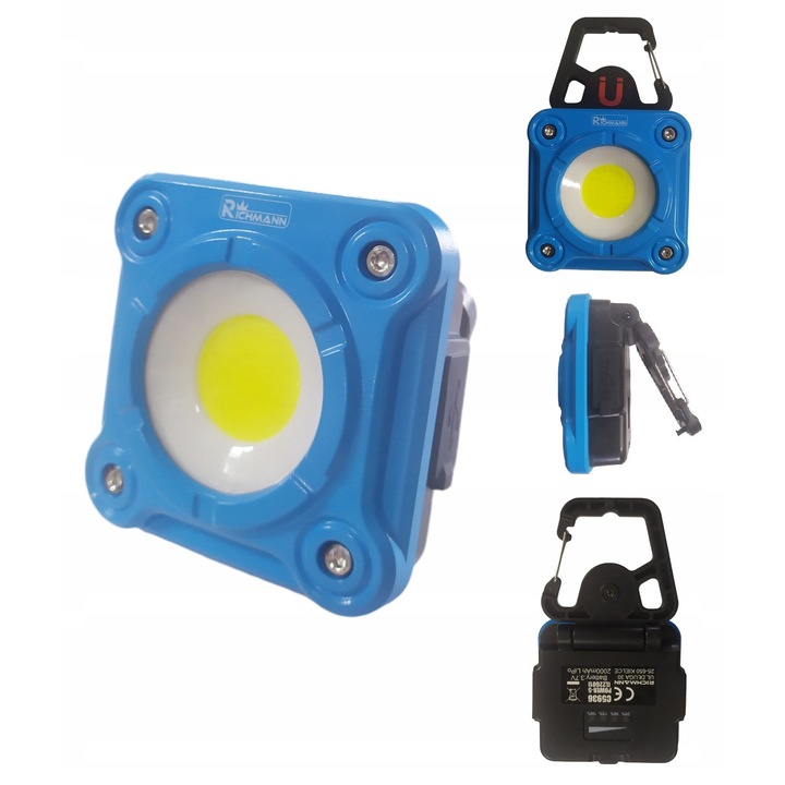 Lanterne Richmann, lampa halogena acumulator, 10W LED, 1000lm, dimensiuni 82x82x40mm, cu suport magnetic