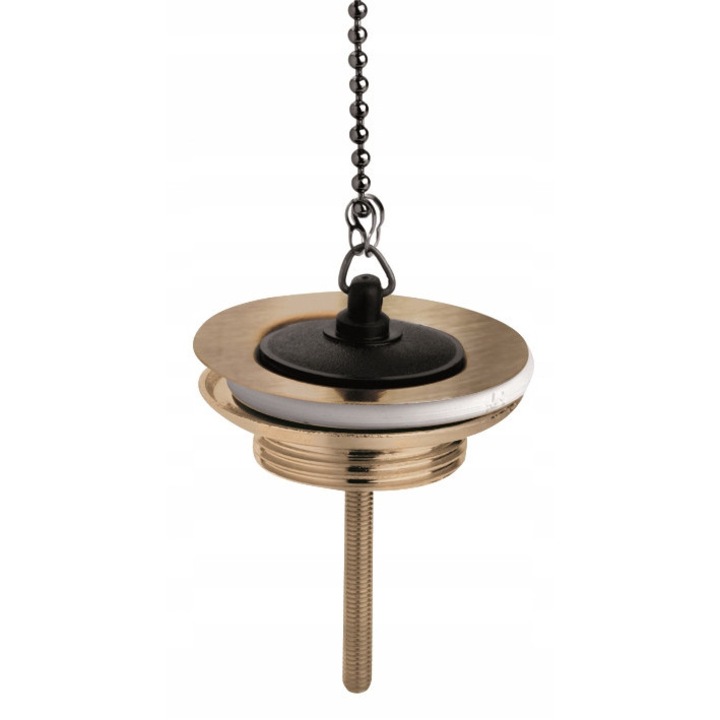 Scurgere chiuveta McAlpine 1 1/4"x70mm, cu sita din otel inoxidabil, antichizat, cu capac din cauciuc si lant