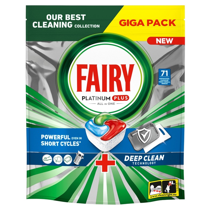 Fairy Platinum Plus mosogatógép kapszula, 71 darabos kiszerelés, friss gyógynövényes illat