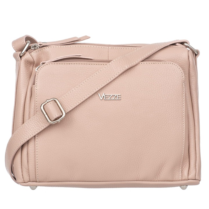 Vezze bőr válltáska, több rekesszel, púder színű, méretei nincsenek meghatározva