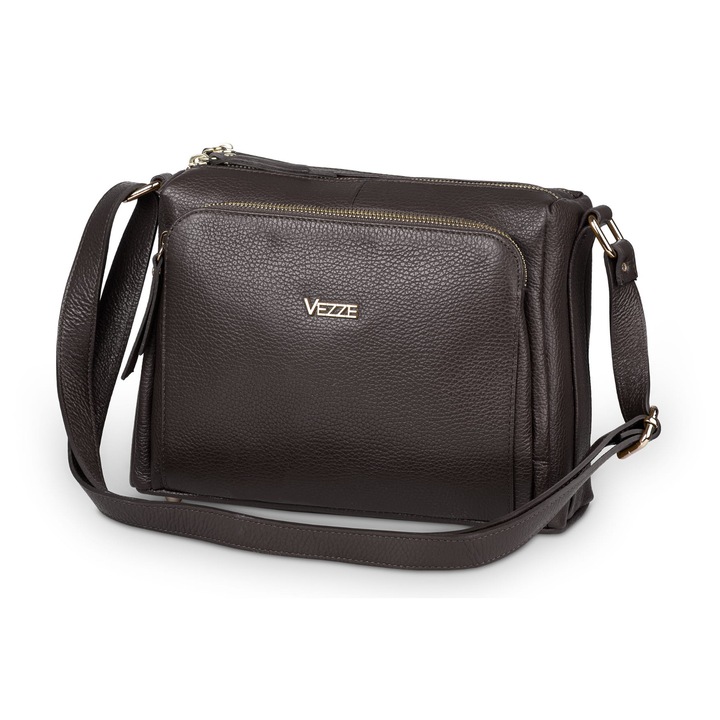 Vezze bőr válltáska, Boria Oro Choco, több rekeszes, barna színű, méretei nincsenek megadva