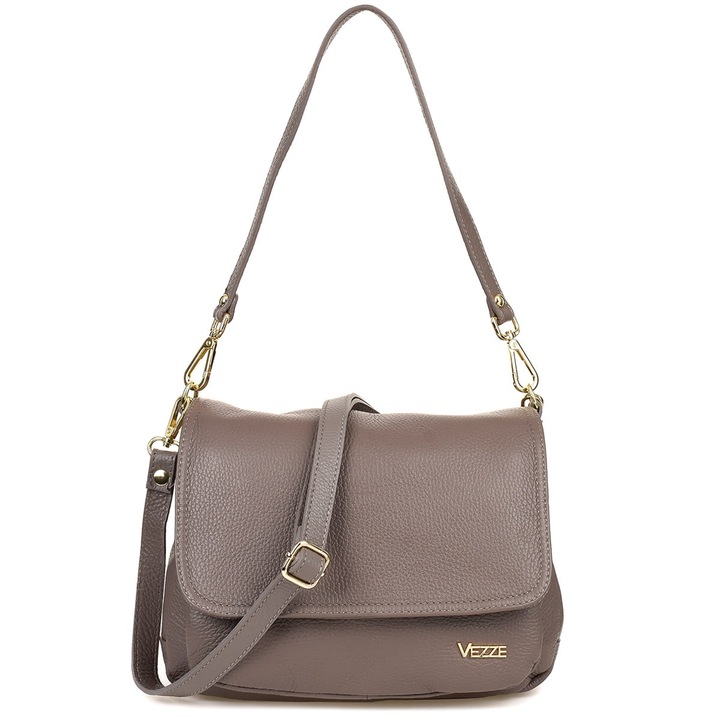 Geanta de mana din piele, Vezze, Wisteria, 5 buzunare, detasabila, aurie, 30x15x25cm