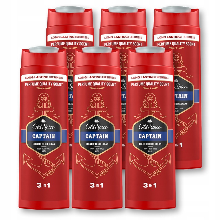 Old Spice Captain 3 az 1-ben tusfürdő és sampon, 6 x 400ml, óceáni illat, szantálfa