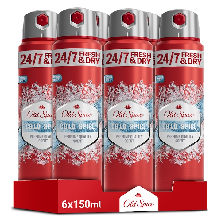 Set 6 x Dezodorant spray barbati Old Spice Cold Spice, 6 x 150ml, 24h prospetime