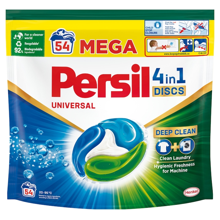 Detergent rufe, Persil Discs, 4w1 Deep Clean, 54 capsule, eficient la 20°C, ambalaj reciclabil