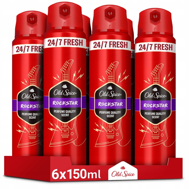 Комплект 6 x Дезодорант спрей Old Spice Rockstar, 6 x 150мл, цитрусов аромат, без алуминий