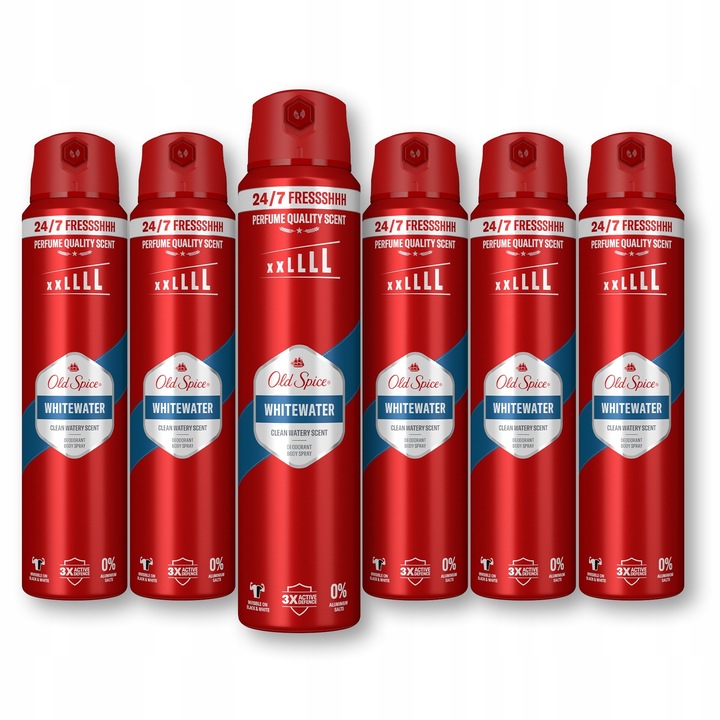 Dezodor, Old Spice Whitewater, férfiaknak, 6 x 250 ml-es szett, fehér foltok nélkül, hosszan tartó védelem