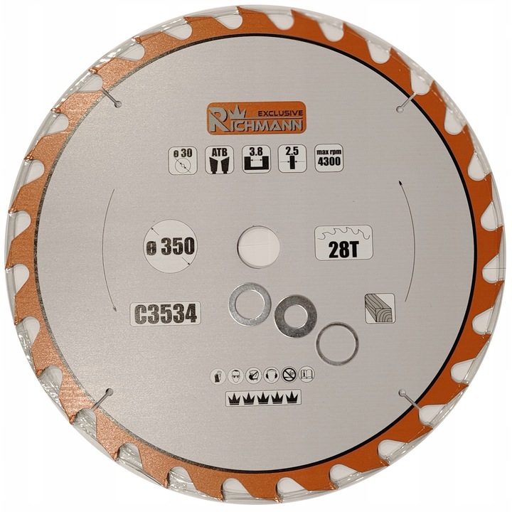 Pila circulara din carburi pentru lemn Richmann, 350x30mm, 28 dinti, taiere precisa