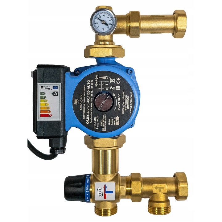 Grupa pompoasa de amestec pentru incalzire in pardoseala DAMIX, 2,5 m3/h, mosiad, 1" G, max 90°C, max 5 bar