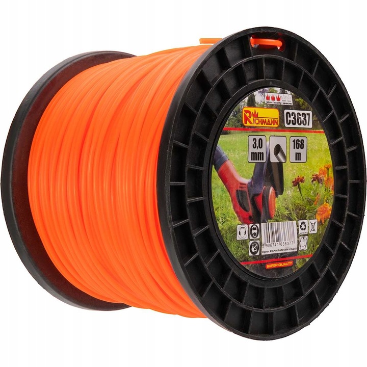Zylka de taiere Richmann, 3.0 mm, 168 m, nylon, portocalie, pentru cositoare si motocoase