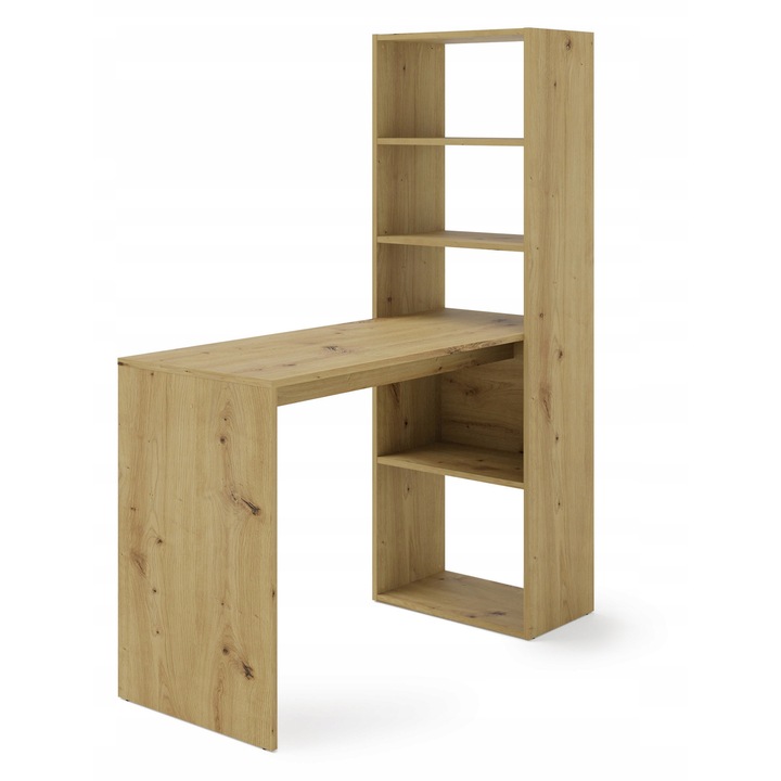 Birou HARMONY cu rafturi, 120x50x150cm, alb mat, negru mat