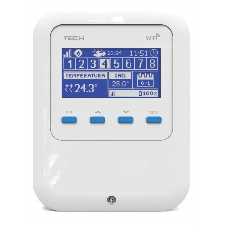 WiFi modul elektromos silók vezérléséhez, TECH, 8 zóna, hőmérséklet érzékelővel, fehér