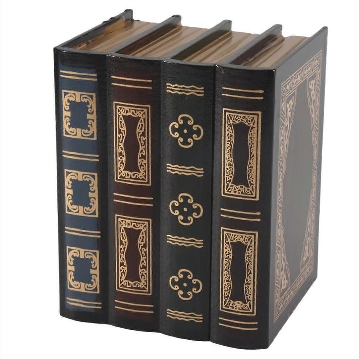 Cutie bijuterii retro europeana, forma de carte, din lemn, multicolor