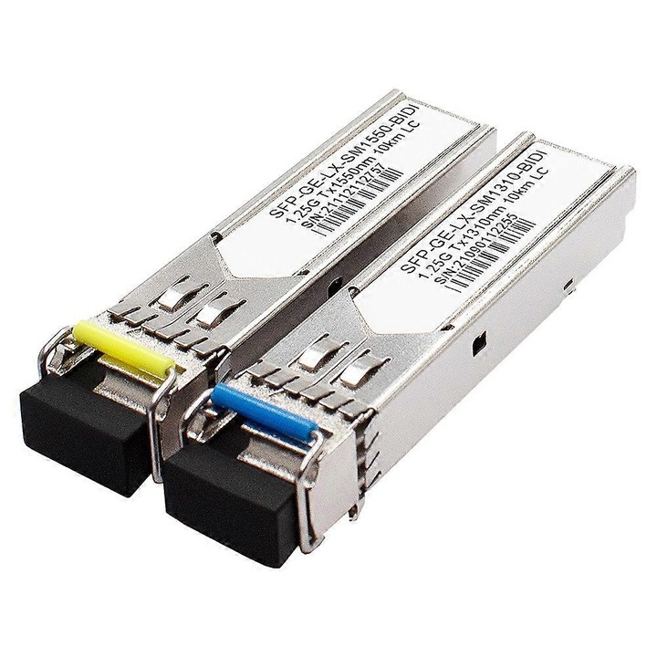 Transceiver SFP 1.25G, modul SFP cu fibra unica, 10 Km, cu conector LC, set de 2 bucati