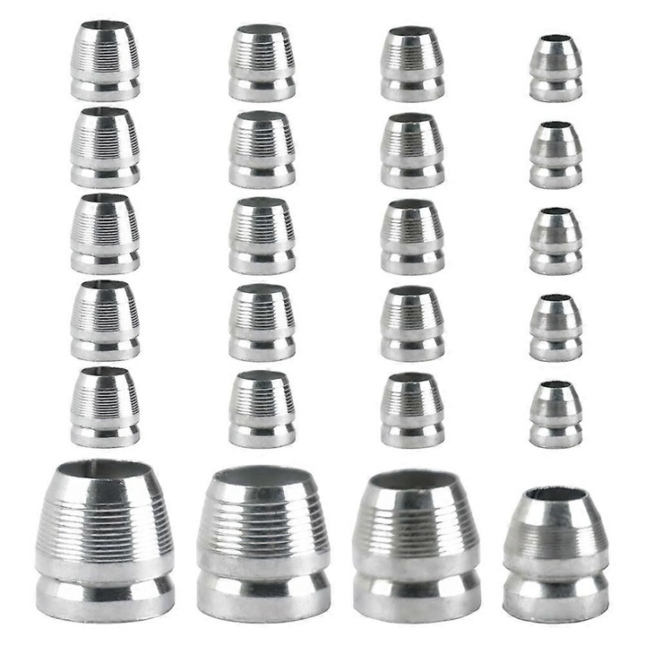 24 db ék készlet fejszenyélhez, 4 méret, fém, ezüst