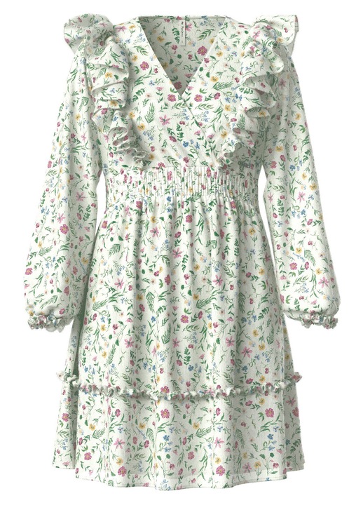 Rochie dreapta Pepe Jeans, floral, bej, vintage, maneca lunga, de zi cu zi, XS INTL