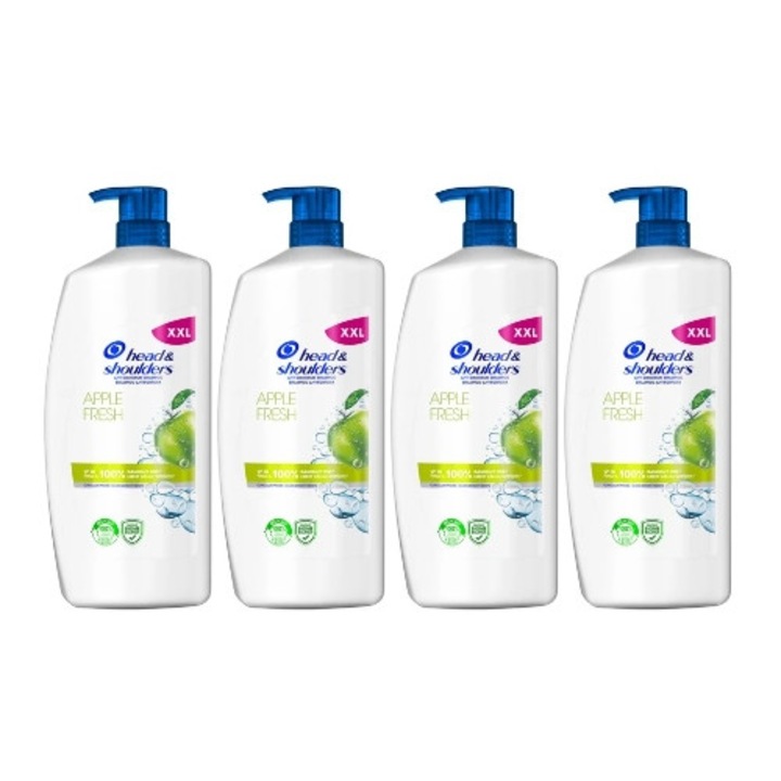 Sampon anti matreata Head & Shoulders Apple Fresh, 4 x 800 ml, pentru toate tipurile de par, cu pompa, eficienta dovedita clinic