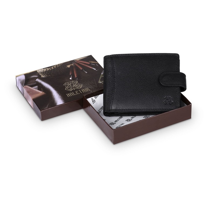Мъжки портфейл, Kaletnik, модел Kosarz, естествена кожа, RFID защита, черен