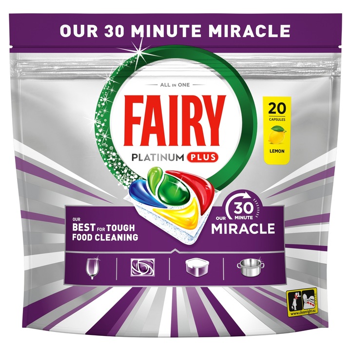 Fairy mosogatógép tabletta, 30 perces csoda Platinum Plus, 20 tabletta, citrom