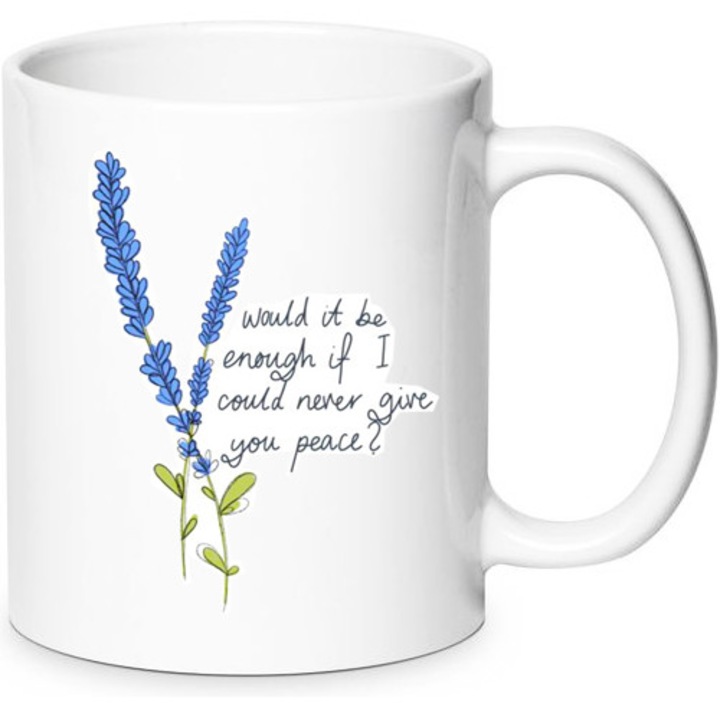 Cana Selena Gomez No4, 330ml, ceramica premium, design alb, lavabila la masina de spalat.