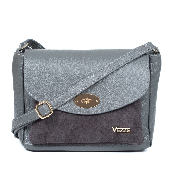 Vezze bőr válltáska, 3 zseb, állítható pánt