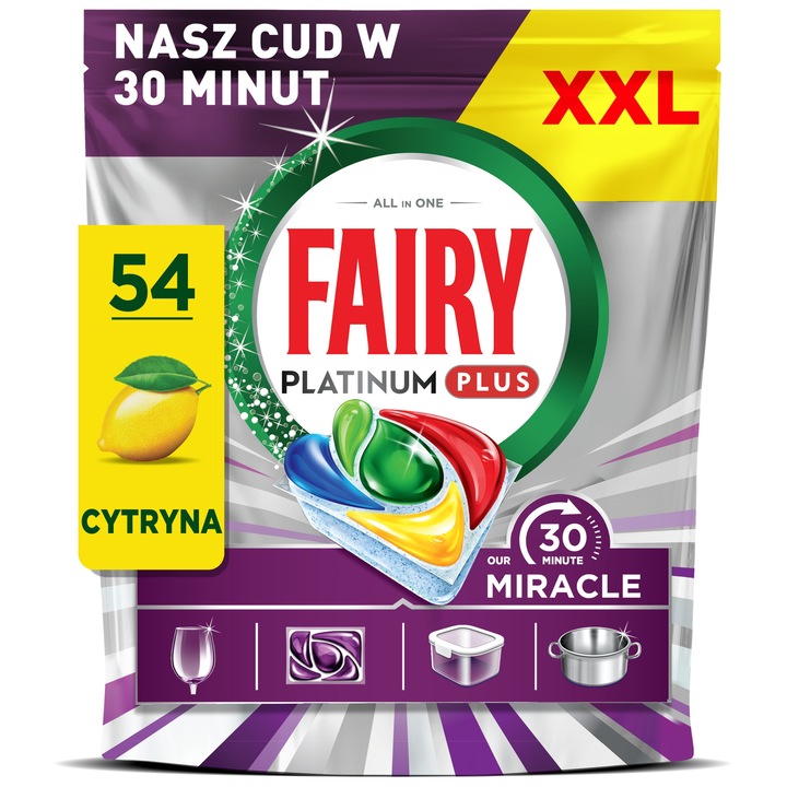 Fairy Platinum Plus All In One mosogatógép kapszula, 54 db, citrom