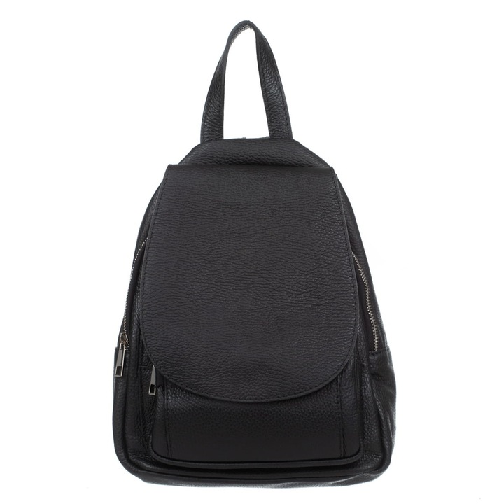 Rucsac fashion dama Vezze, piele vaca italiana, negru, doua compartimente, bretele reglabile