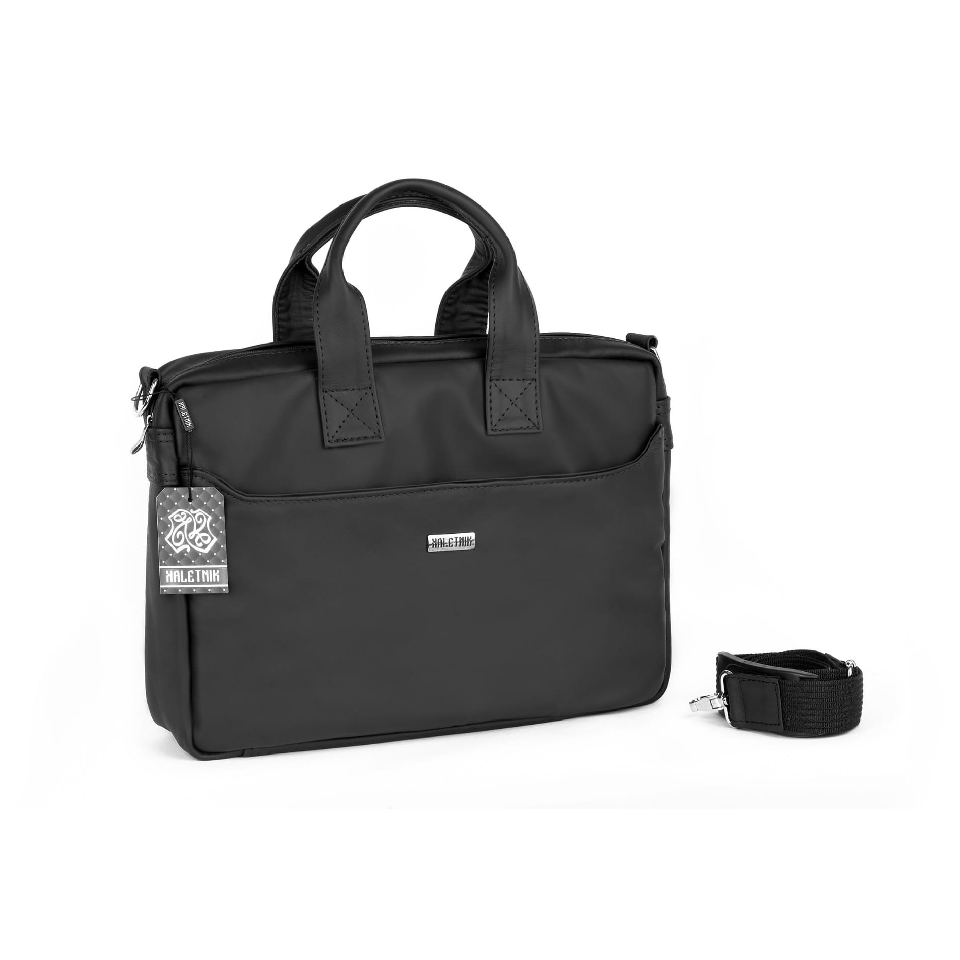 Geanta laptop Kaletnik Rota, piele naturala, compartiment principal cu fermoar, buzunar pentru laptop, neagra, dimensiuni variate