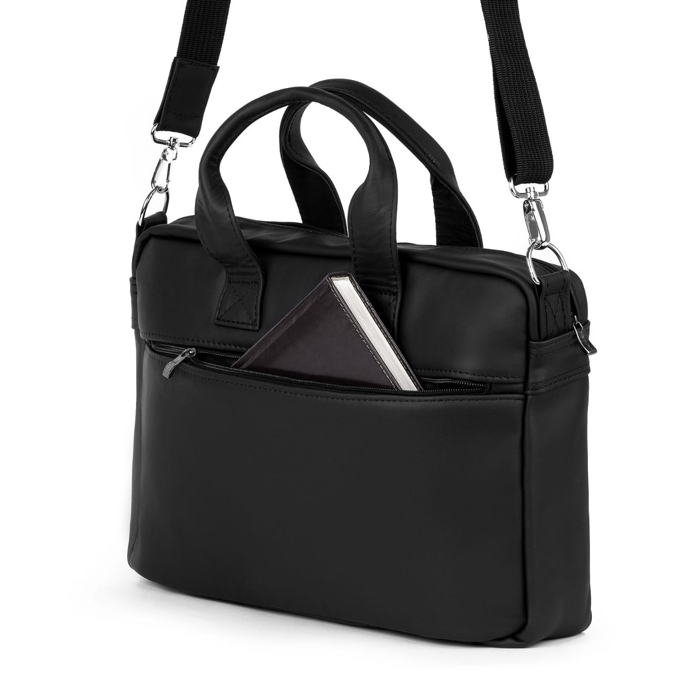 Geanta laptop Kaletnik Rota, piele naturala, compartiment principal cu fermoar, buzunar pentru laptop, neagra, dimensiuni variate