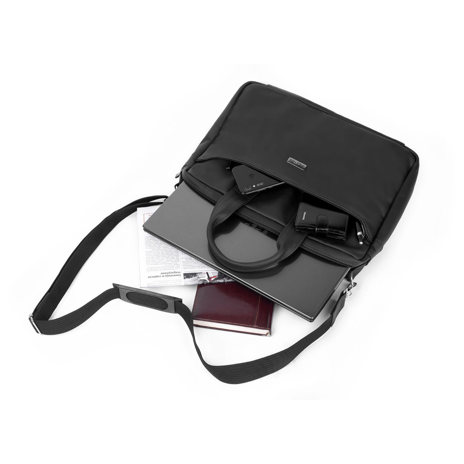 Geanta laptop Kaletnik Rota, piele naturala, compartiment principal cu fermoar, buzunar pentru laptop, neagra, dimensiuni variate