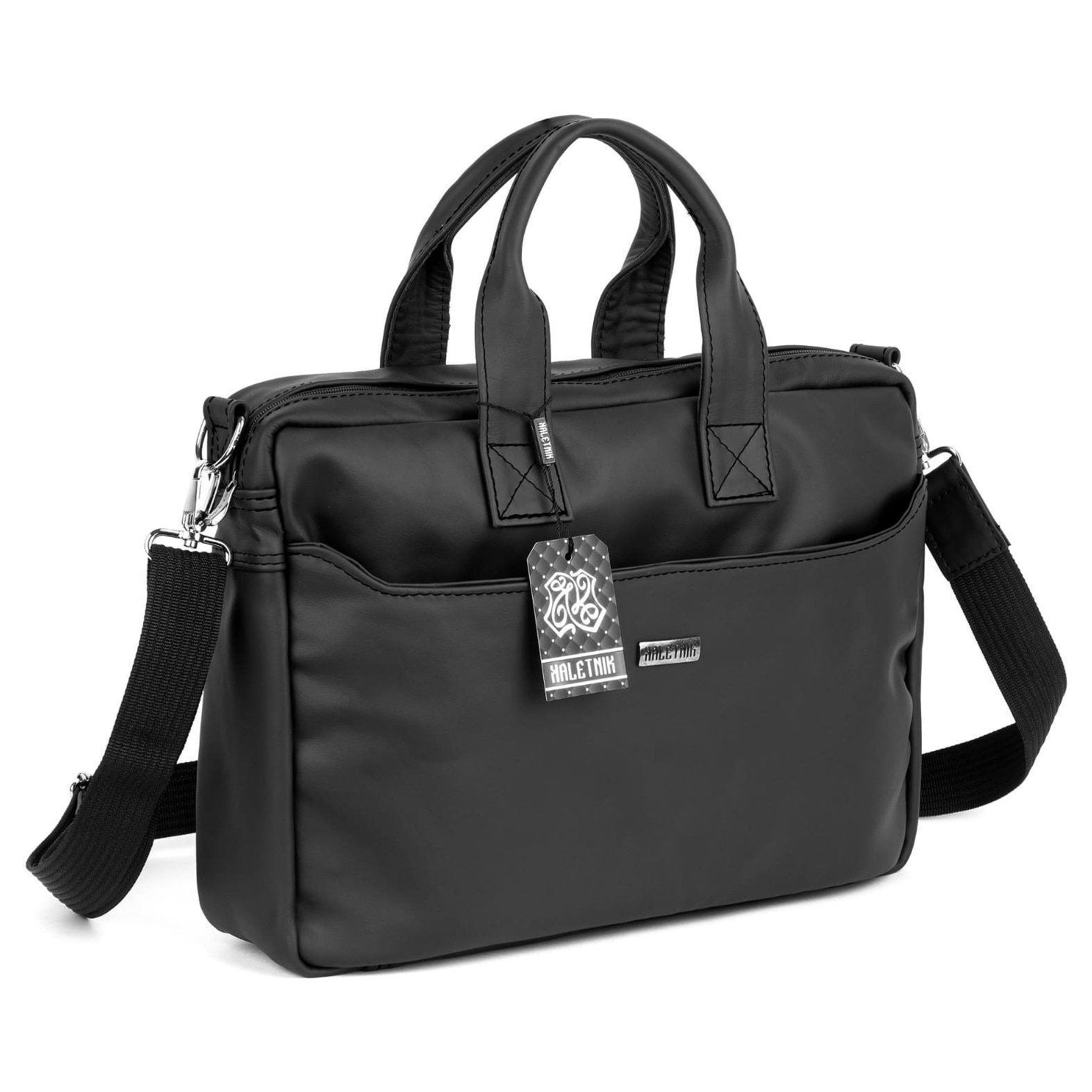 Geanta laptop Kaletnik Rota, piele naturala, compartiment principal cu fermoar, buzunar pentru laptop, neagra, dimensiuni variate