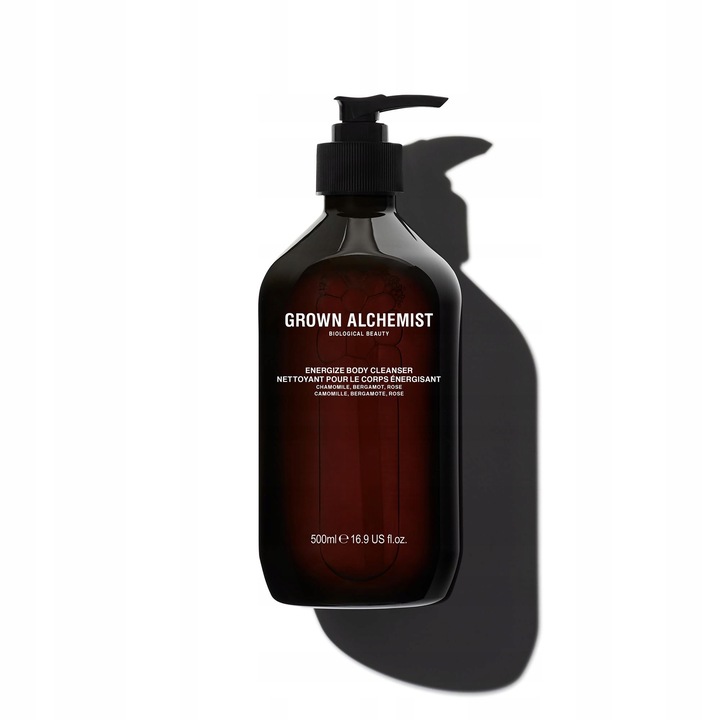 Grown Alchemist Energize tusfürdő gél, organikus, kamillával, bergamottal, rózsával, 500 ml, érzékeny hámlasztó, hidratáló