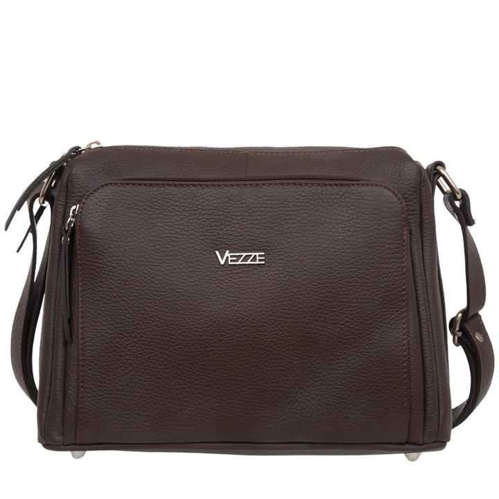 Geanta de umar din piele, Vezze, Boria, compartimente multiple, culoare Choco, dimensiuni variate