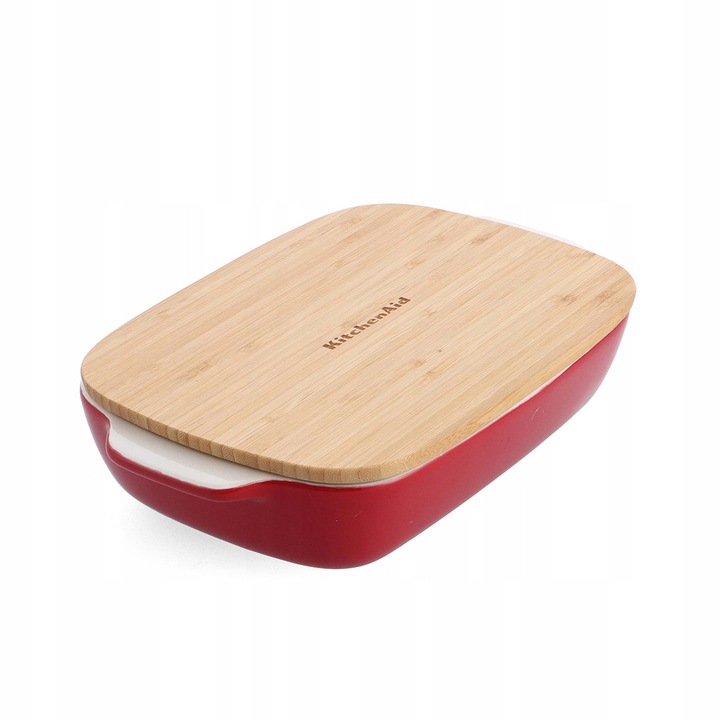 KitchenAid Empire Red kerámia sütőtál, bambusz fedővel, karcálló és sütőben/mikróban 260°C-ig használható, piros, 1,9 l