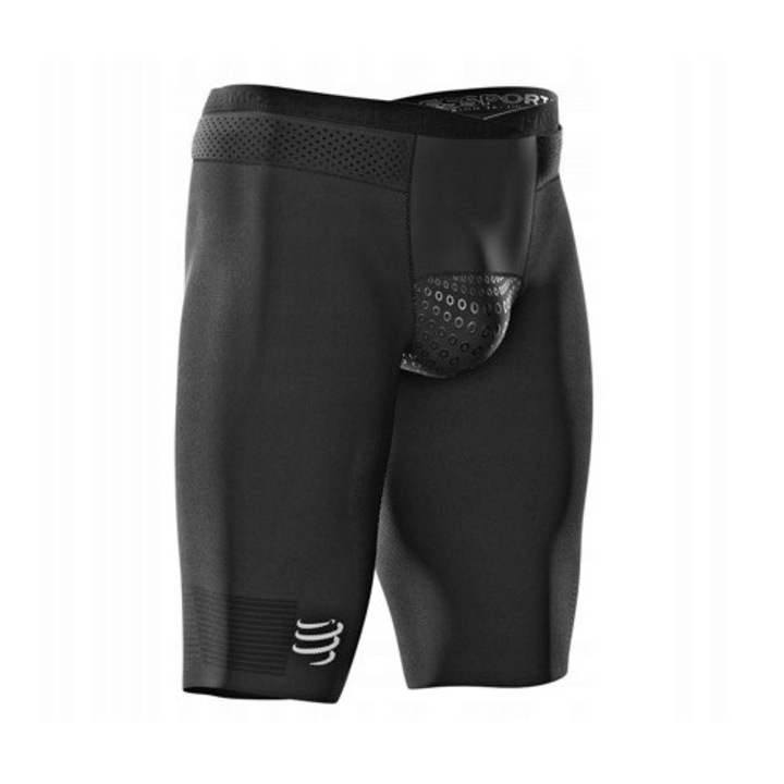 Pantaloni sport barbati, CompresSport, scurti triatlon, negru, material tehnic, XS INTL
