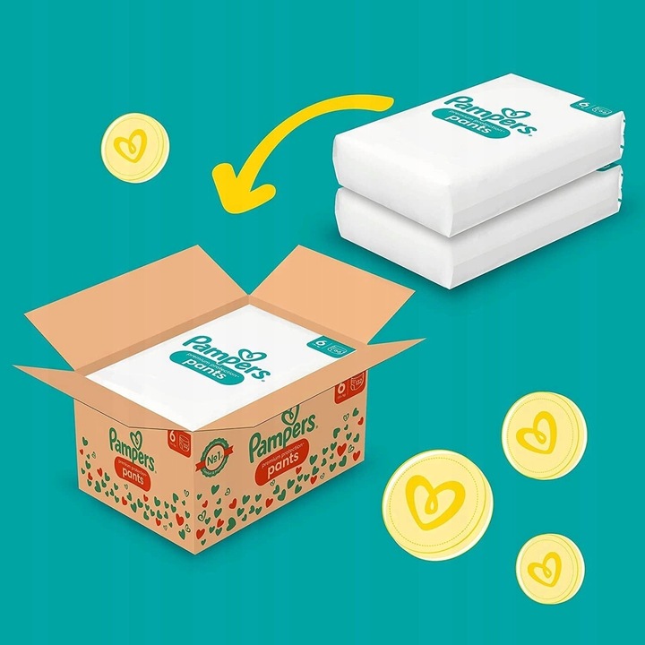 Pampers Premium Protection пелени-гащички 6, 132 броя, 15+ кг, с абсорбиращи канали, двуцветни