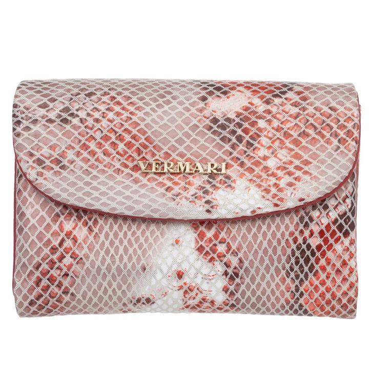 Portofel dama VerMari Morbido 2026, piele naturala, rosu, 11 buzunare pentru carduri, inchidere magnetica
