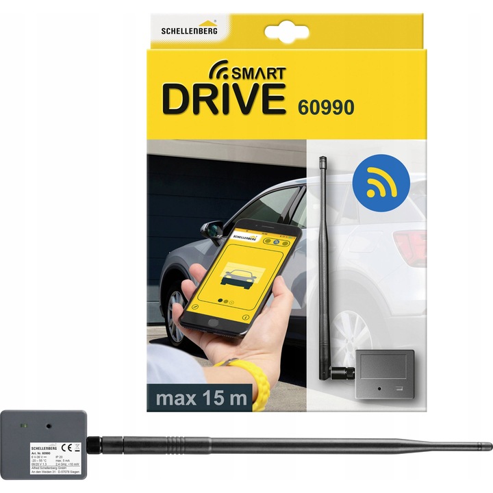 Schema de deschidere usi garaj, Schellenberg, pilot universal, 5 smartphone-uri, LED, 59x49x20mm