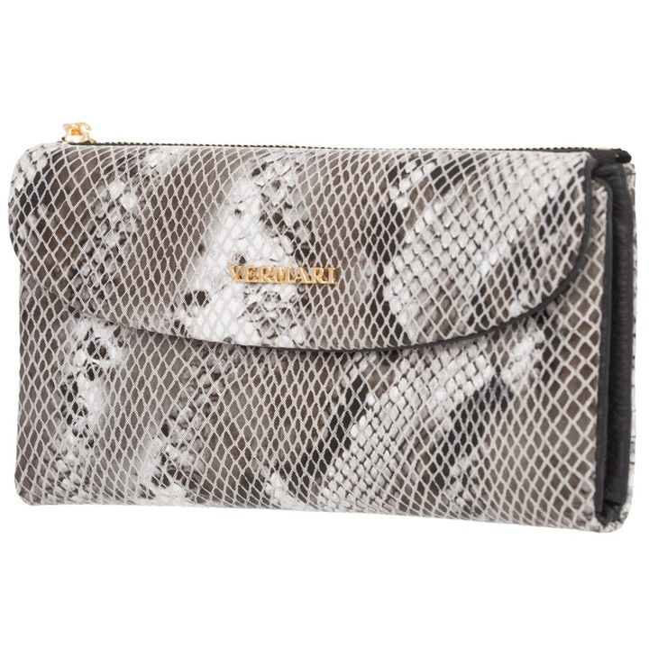 Portofel dama VerMari Morbido, piele naturala, negru, 5 compartimente pentru bancnote, 11 buzunare pentru carduri