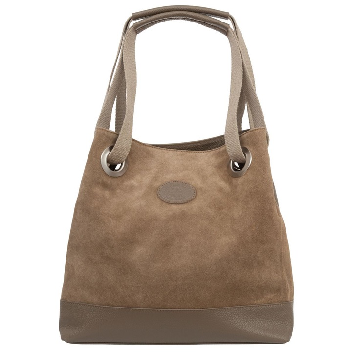 Geanta de dama Vera Pelle, sac, piele naturala italiana, gri-maro, dimensiuni medii